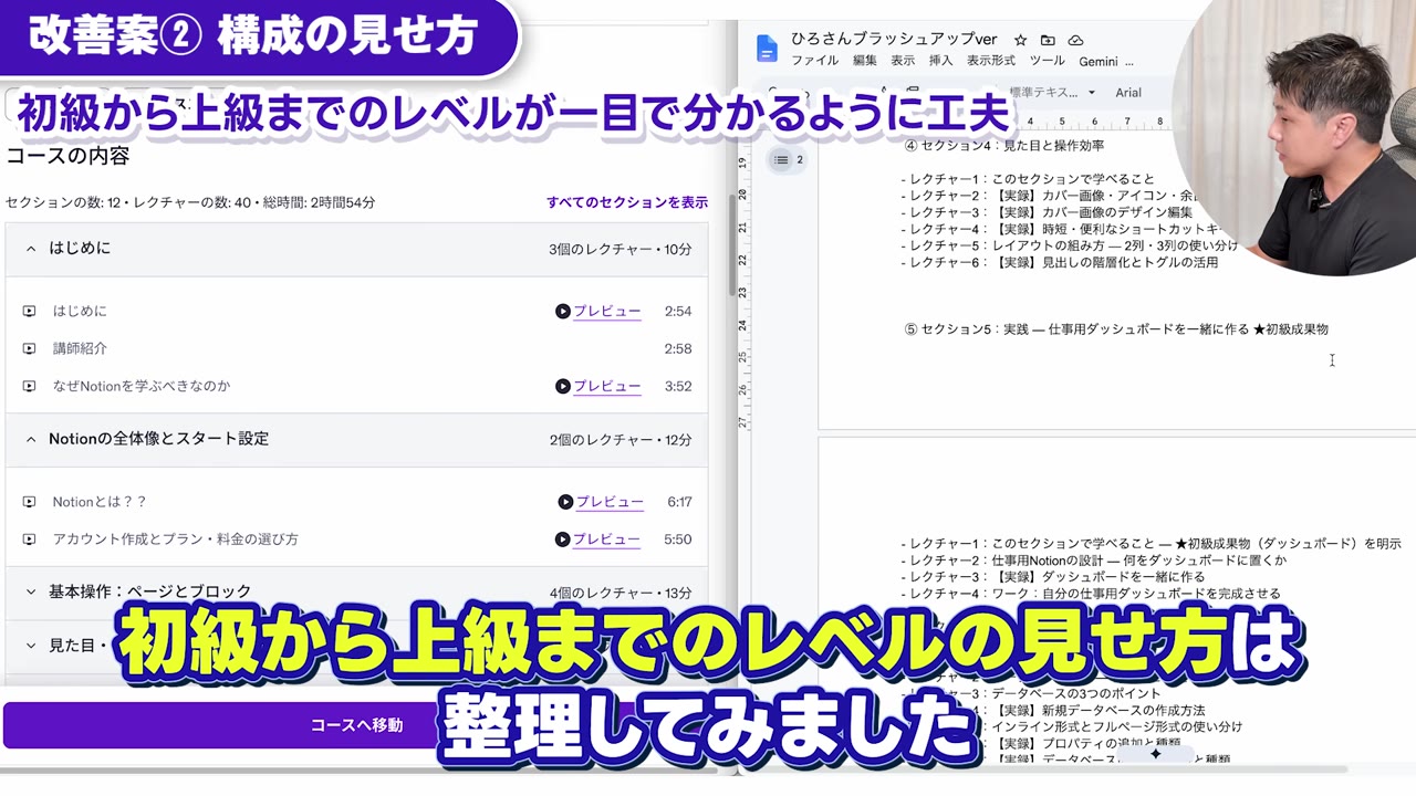 セクション2〜5を初級編、セクション6〜8を中級編に整理